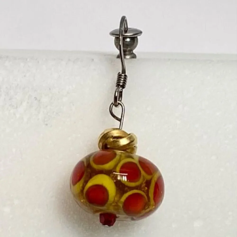 Murano Venetian Earrings Clear Glass Bead Multi‎ Color Polka Dot Dangle Hook VTG